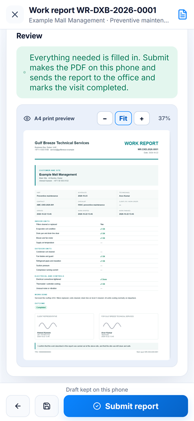 Completed AMCore work report and PDF preview