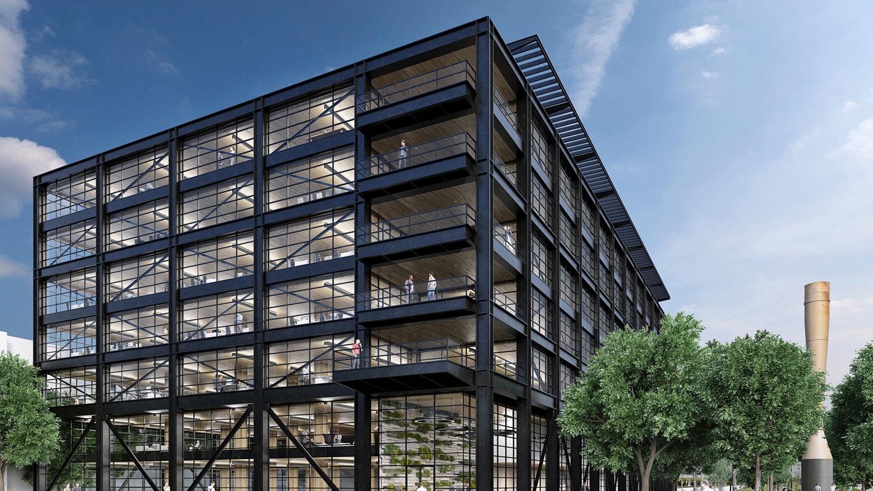 Modern steel and glass commercial building exterior